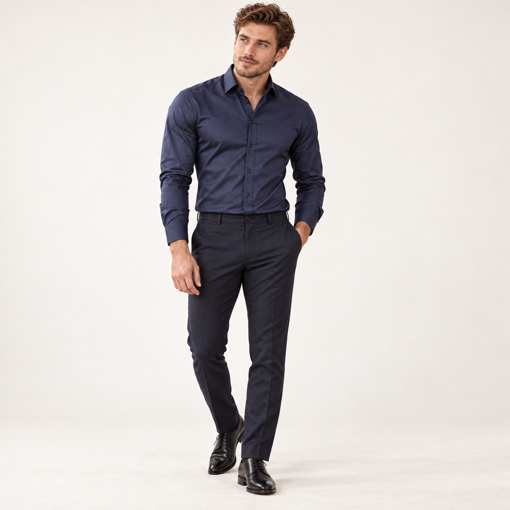 Skjorta herr, slim fit — skrynkelfri i bomullsmix med bambufiber