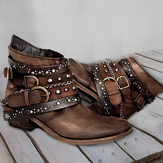 Vintageboots dam i läderimitation — stövletter i retrostil
