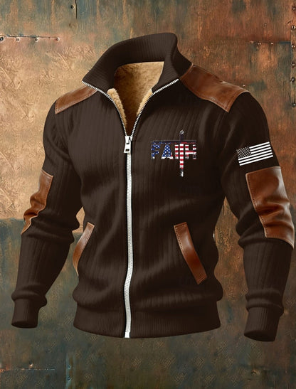 Fleecejacka herr med huva — helzip hoodie med ståkrage