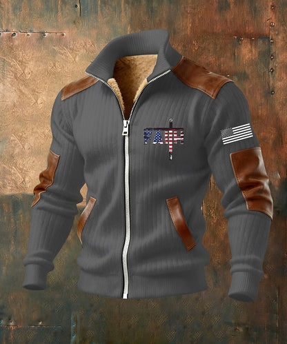 Fleecejacka herr med huva — helzip hoodie med ståkrage
