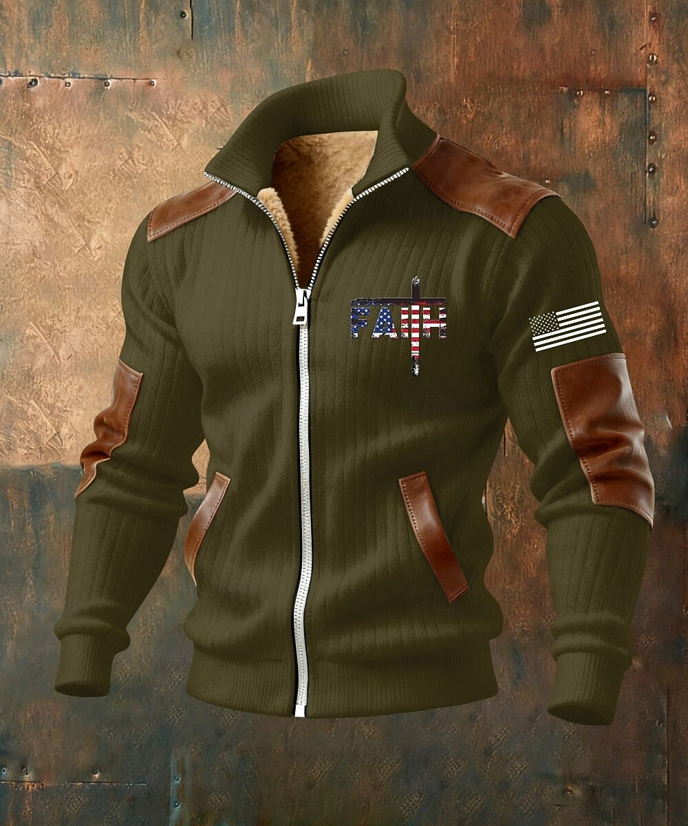 Fleecejacka herr med huva — helzip hoodie med ståkrage