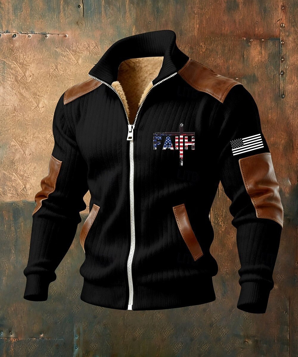 Fleecejacka herr med huva — helzip hoodie med ståkrage