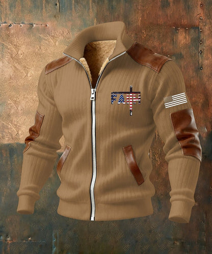 Fleecejacka herr med huva — helzip hoodie med ståkrage