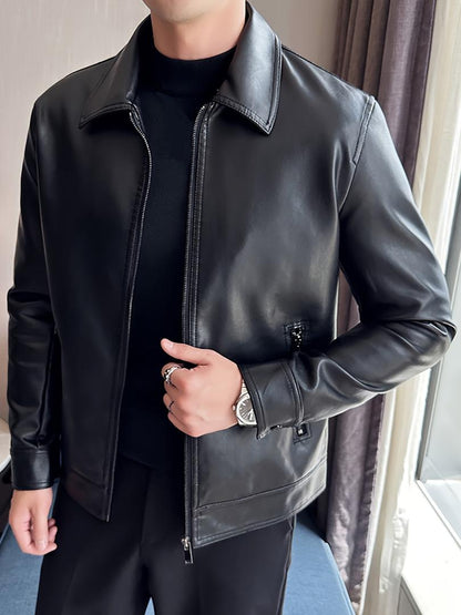 Jacka herr — i läderimitation med klassisk look och fickor