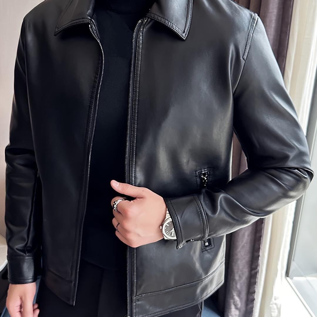 Jacka herr — i läderimitation med klassisk look och fickor