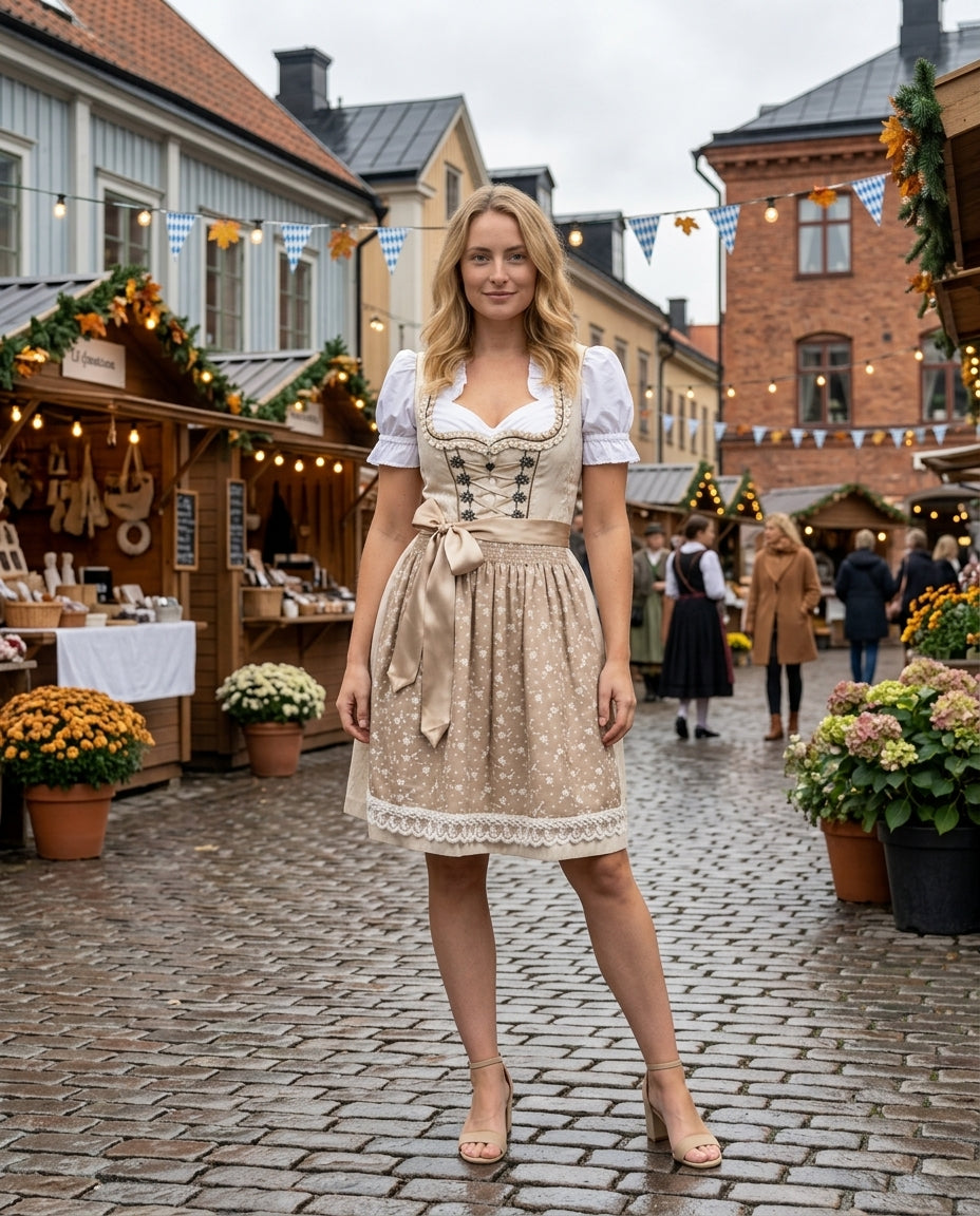 Dirndl set dam — trachtenklänning med förkläde och blus för oktoberfest