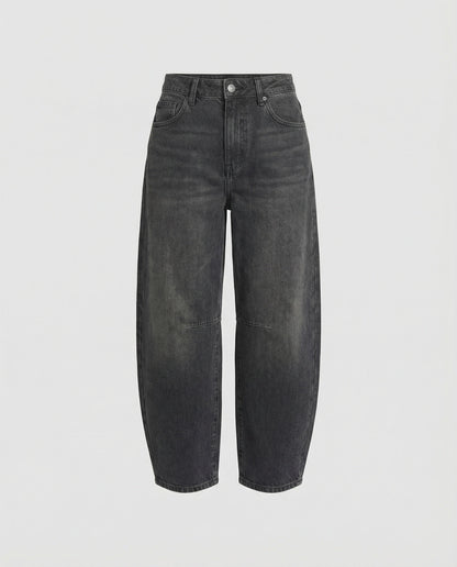 Jeans dam, barrel — moderna mid-rise med utsvängd passform