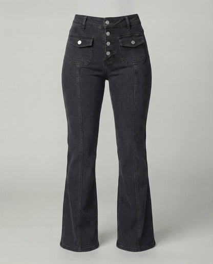 Högmidjade utsvängda jeans dam — flarejeans med hög midja