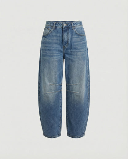 Jeans dam, barrel — moderna mid-rise med utsvängd passform