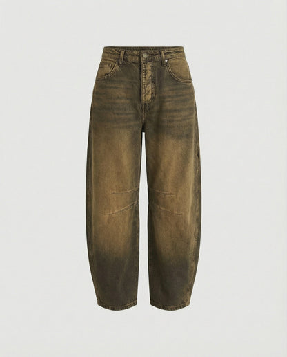 Jeans dam, barrel — moderna mid-rise med utsvängd passform