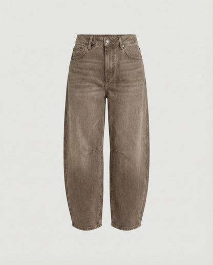 Jeans dam, barrel — moderna mid-rise med utsvängd passform