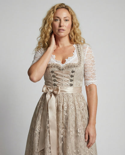 Dirndlklänning dam — traditionell folkdräkt med snörmidja för Oktoberfest