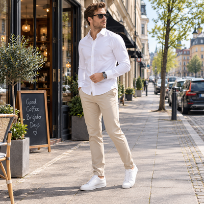 Skjorta herr, sträckbar — skrynkelfri businesskjorta