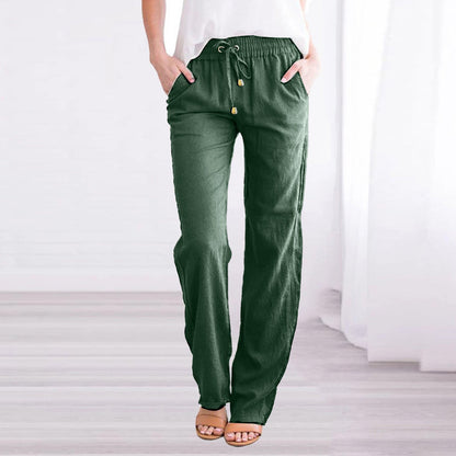 Byxor dam, sommar — lätta i bomull-linne med elastisk midja